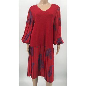 Vintage Jaymee Papell Long Sleeve Red V-Neck Knit Top & Pleated Dress Size 8